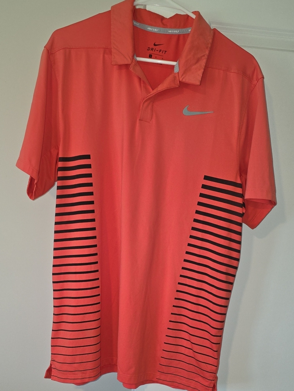 Nike Coral Short-Sleeve Dri-FIT Polo with Black Stripes